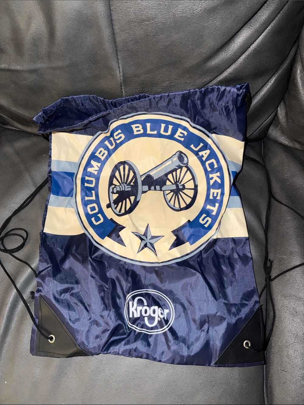 Columbus Blue Jackets Navy Drawstring Backpack NHL bag 614 with Kroger Logo